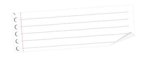 Blank ruled notebook paper on transparent background with folded corner