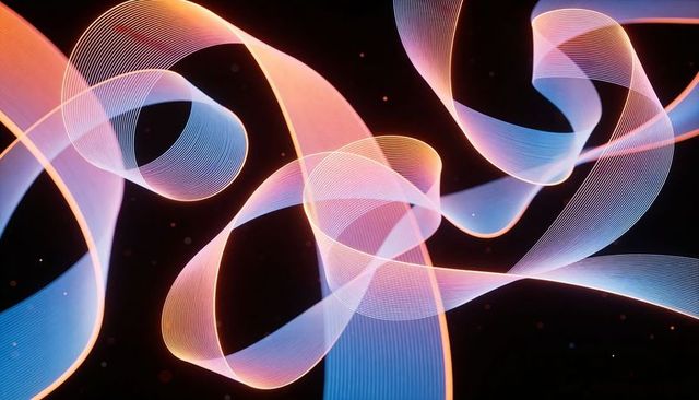 Luminous Pastel Ribbons Flowing and Twisting in Neon Gradient Glow on Dark Canvas