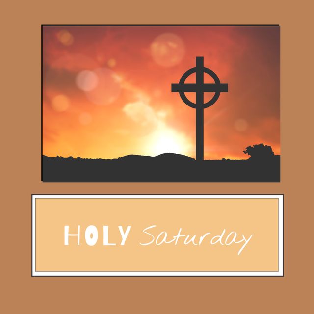 Cross Silhouette at Sunset with Holy Saturday Message - Download Free Stock Templates Pikwizard.com