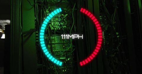 Digital Speed Gauge Overlay on Computer Servers in Data Center