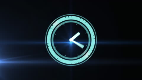 Glowing Blue Clock Animation on Digital Background