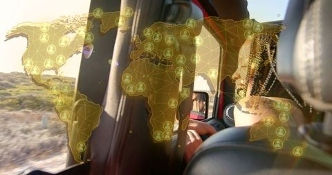 Woman Driving Convertible with Global Network Overlay Fusion