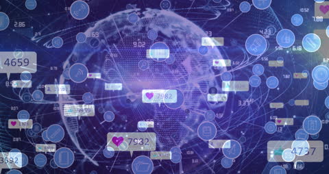 Global Media Network with Digital Interface Icons