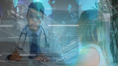 Meeting Between Female Patient and Doctor in Scientific Data Overlay