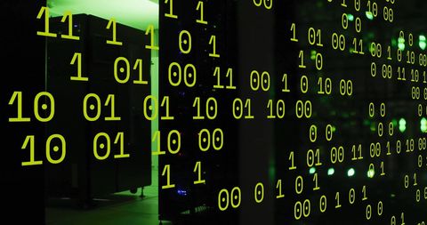 Binary Code Flowing in High-Tech Data Server Room - Download Free Stock Images Pikwizard.com