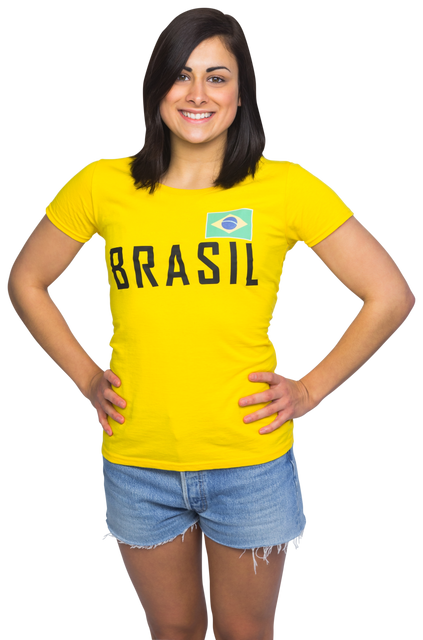 Smiling Woman in Brazil T-Shirt on Transparent Background - Download Free Stock Videos Pikwizard.com