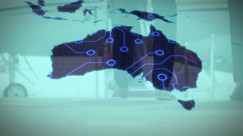 Futuristic Map Overlay Depicting Data Connectivity Over Australia
