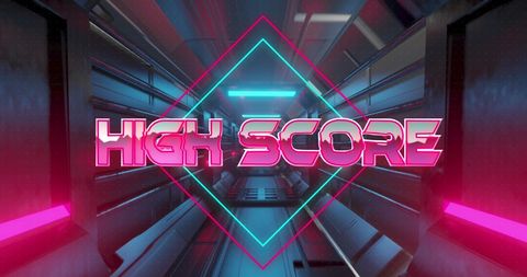 High Score Neon Banner on Futuristic Tunnel Background
