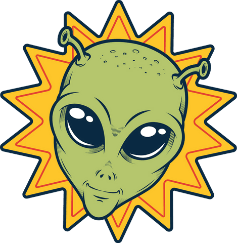 Comic-Style Alien Head on Transparent Starburst Background
