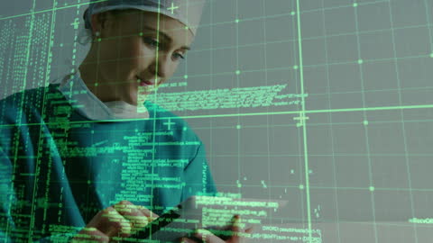 Surgeon Utilizing Digital Tablet with Data Overlay