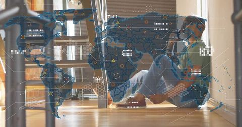 Modern Man Using Smartphone with Global Connectivity Overlay