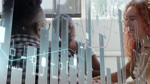 Diverse Business Team Analyzing Data with Digital Overlay Technology