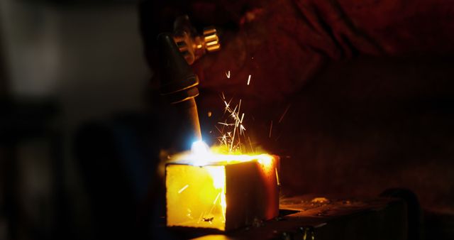 Welder welding a metal in workshop 4k