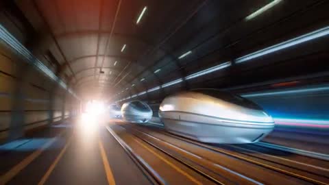 Futuristic Transport Pods Accelerating Through Tunnel