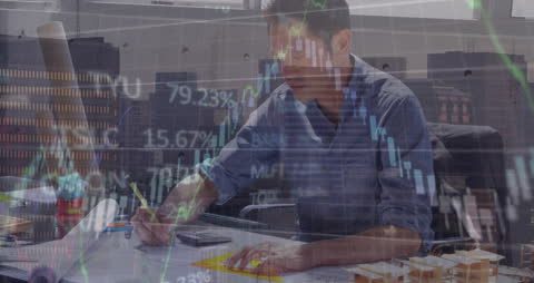 Architect Planning with Overlay of Financial Data Graphs