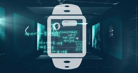 Smartwatch Interface with AI Text and Mathematical Data - Download Free Stock Images Pikwizard.com