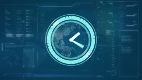 Futuristic Animation of Racing Clock over Digital Circuitry