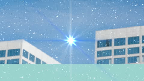 Futuristic Cityscape with Animated Snow and Light Trails