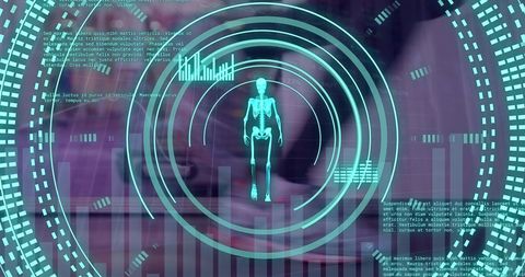 Digital Interface with Skeleton Scan Over Gym Users - Download Free Stock Images Pikwizard.com