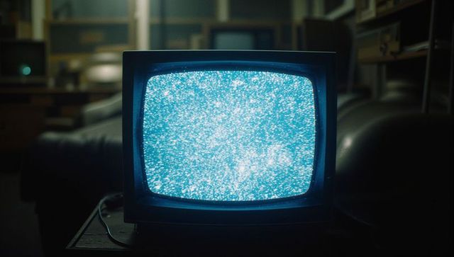 Retro Tube TV Emitting Static in Dimly Lit Media Room