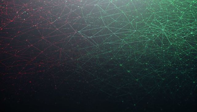 Green and red neural network mesh with glowing nodes representing digital connectivity