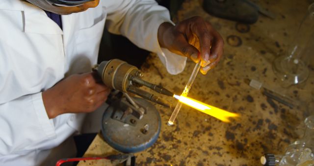 Male Technician Skillfully Blowing Glass in Workshop - Download Free Stock Images Pikwizard.com