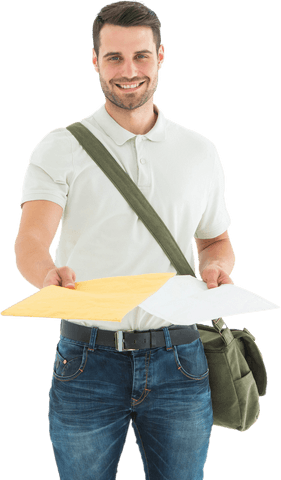 smiling courier delivering envelopes transparent background - Download Free Stock Videos Pikwizard.com