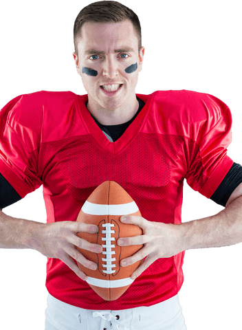 Determined Football Player Holding Ball Transparent Background