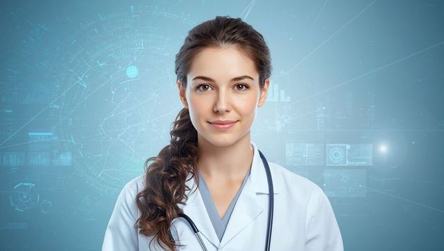 Female doctor analyzing futuristic holographic healthcare data