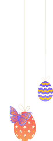 Ornamental Hanging Easter Eggs with Butterfly on Transparent Background