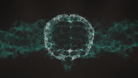 Abstract Digital Brain Animation Over Dark Background