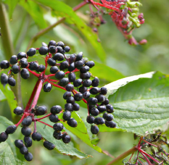 Image of close up of fresh black elderberries and leaves growing on tree - Download Free Stock Photos Pikwizard.com