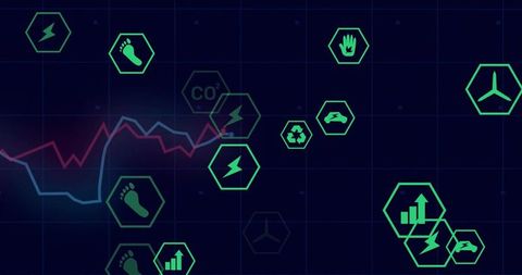 Futuristic Energy Metrics with Neon Icons on Digital Dashboard