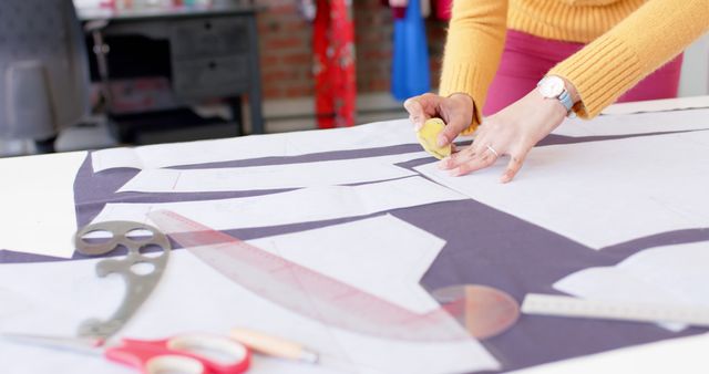 Designer Working on Pattern at Tailoring Studio - Download Free Stock Images Pikwizard.com