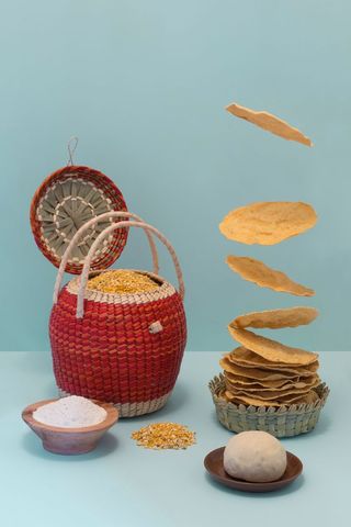 Traditional ingredients and chulpe corn display