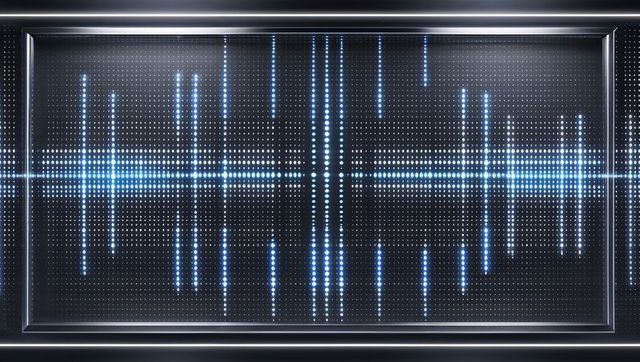 Futuristic digital display with blue led lights in metallic frame