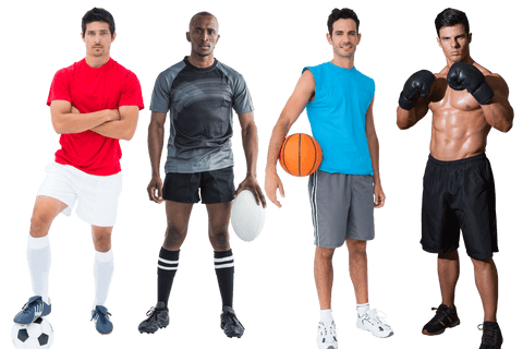 Diverse sportsmen standing on transparent background