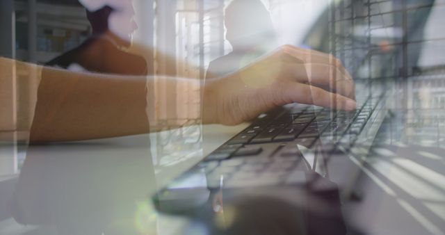 Business Professional Typing on Keyboard with Abstract Reflection - Download Free Stock Images Pikwizard.com