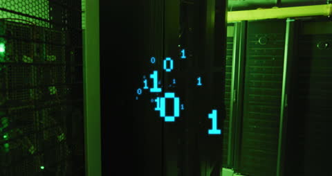 Glowing Binary Code with Data Servers in Green Light