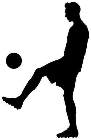 Digital silhouette of male football player kicking on transparent