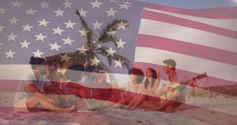 Young Friends Enjoying Acoustic Music at a Sunset Beach Gathering