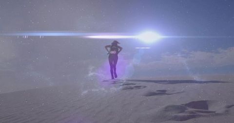 Athlete Leaps Through Surreal Desert Landscape at Night