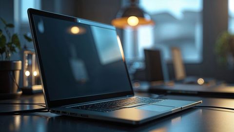 Modern laptop on desk in contemporary office setting for website designs