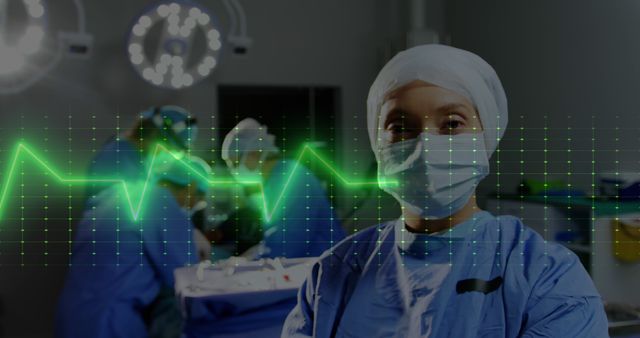 Surgeon in Surgical Room with a Virtual Heartbeat Line - Download Free Stock Images Pikwizard.com