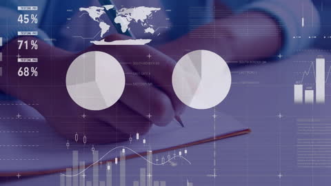 Student Doing Homework with Overlayed Statistics in Classroom