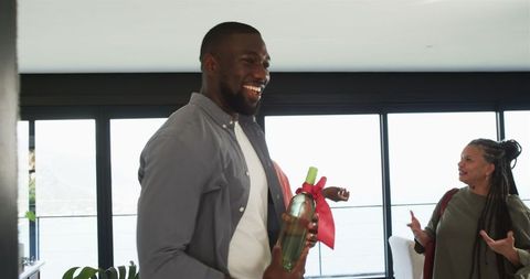 Family Gathering with Joy and Celebration in Bright Living Room