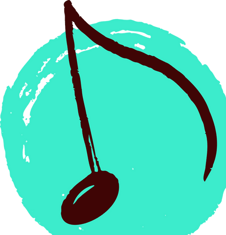 Hand-drawn eighth note over teal brushstroke transparent