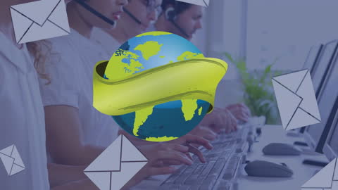 Global Communication Concept with Call Center Team and Email Interaction