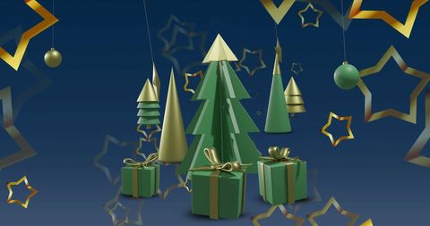 Festive Christmas Decorations with Green Ribbon-Gift Boxes