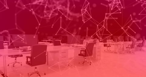 Modern office workspace with network connections overlay